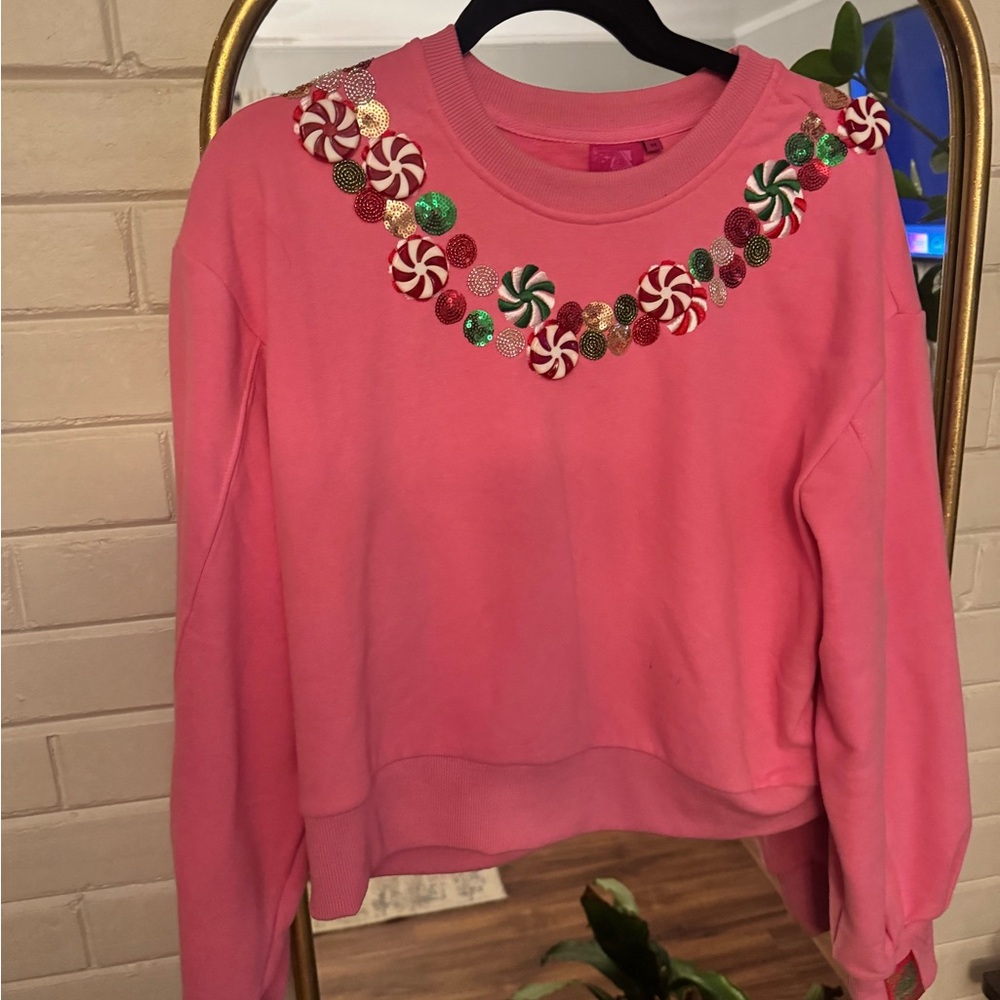 Queen of Sparkles Hot Pink Peppermint Neck Sweatshirt